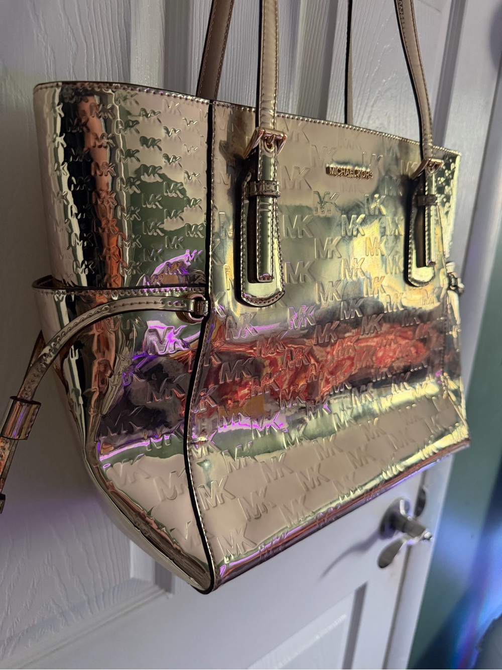 Michael Kors Iridescent Metallic MK-Embossed Tote - Picture 3 of 14